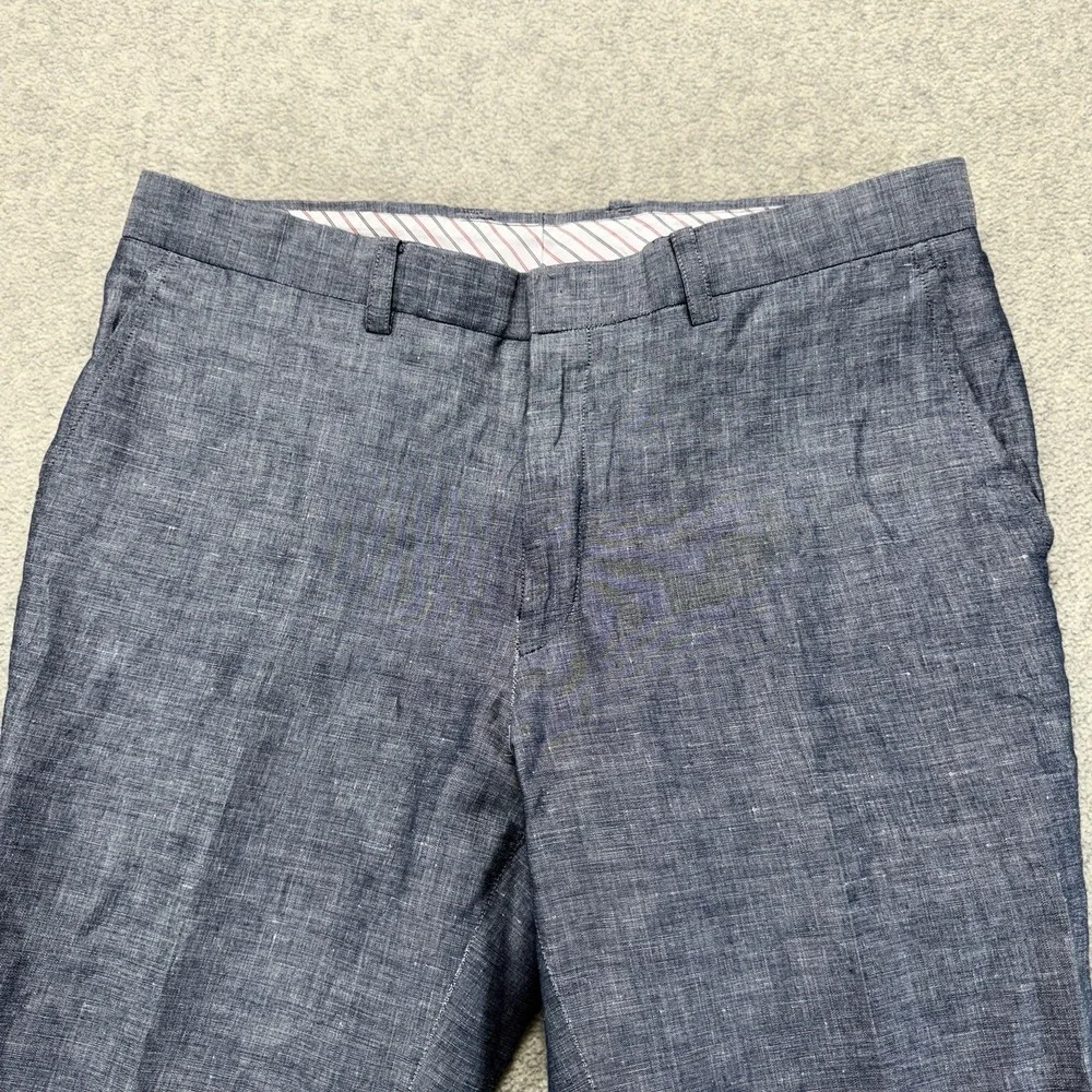Rama Dauhan Design Studio Mens Linen Blend Chambray Flat Front Pants Blue 34x28